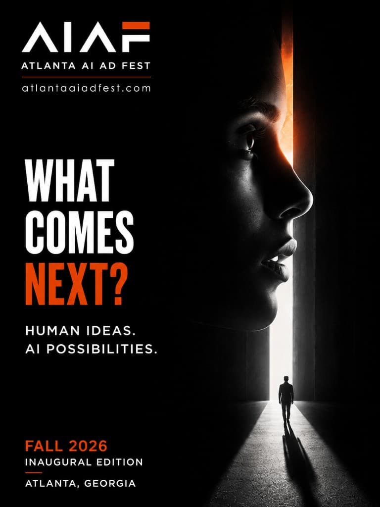 AIAF 2026 poster — What Comes Next? threshold portrait
